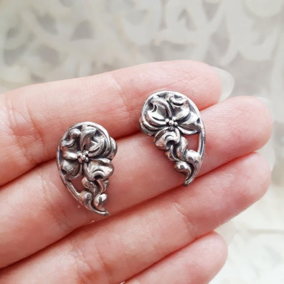 Vintage sterling silver art nouveau earrings - Picture 5 of 10